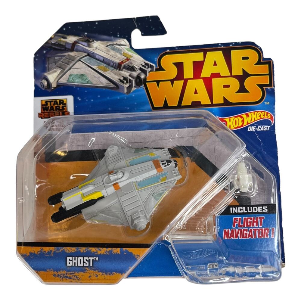 Star Wars Hot Wheels Rebels Ghost Starship Diecast Mattel Vehicle Toy Stand Box